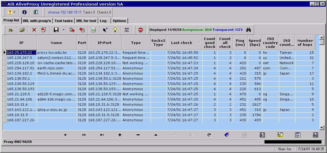 AiS Alive Proxy. Result of proxies checking.