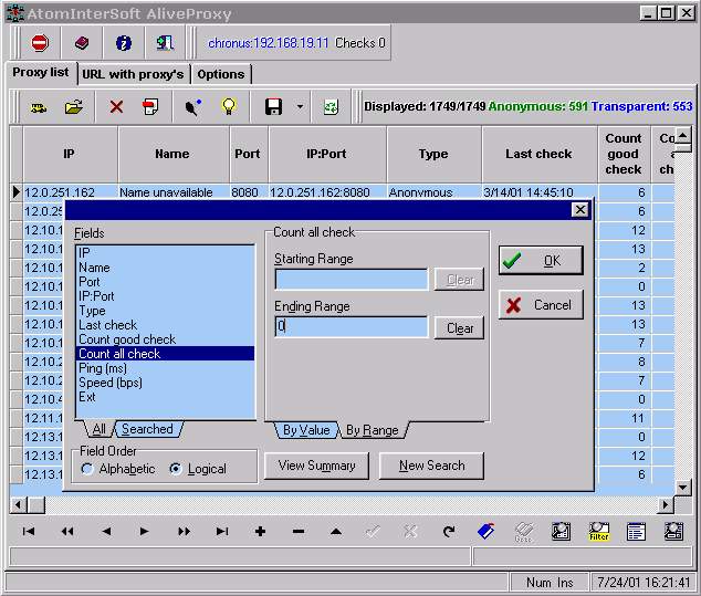 AiS Alive Proxy. Check group of proxies server. Setup filter options